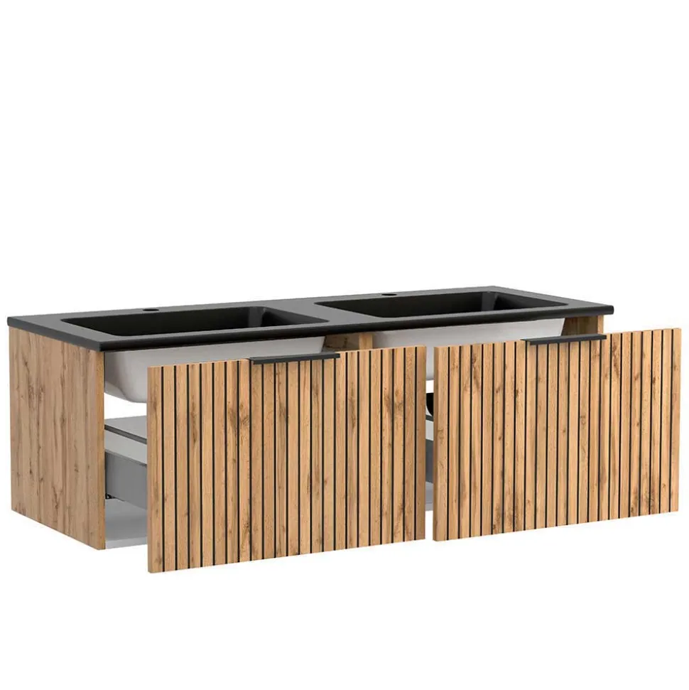 2 Becken Waschkonsole & Spiegel & Schrank - Crystoga (vierteilig)