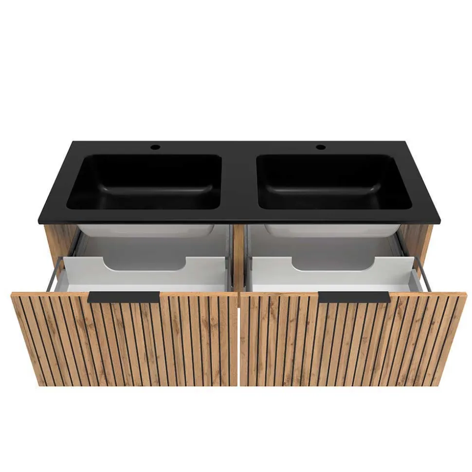 2 Becken Waschkonsole & Spiegel & Schrank - Crystoga (vierteilig)