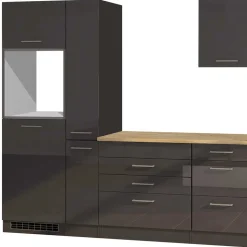 330 cm breite Küchenzeile in Dunkelgrau - Bozenia (neunteilig)