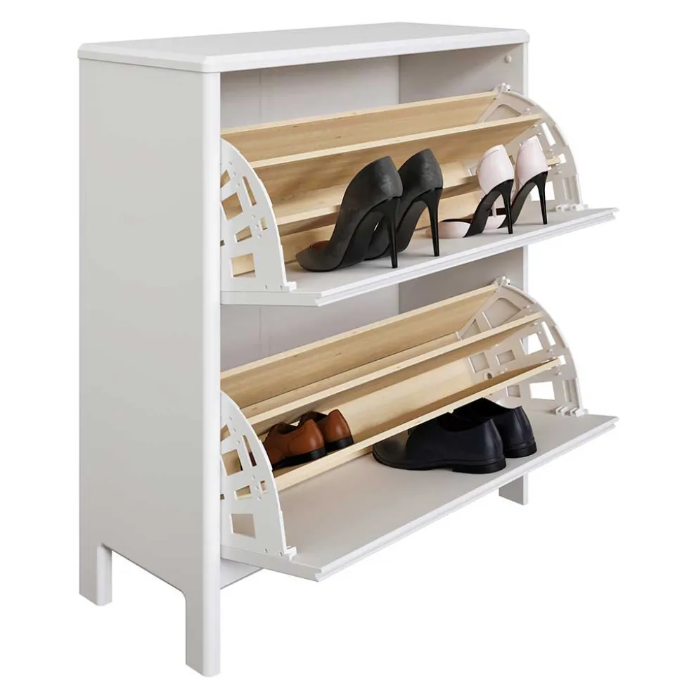 82 cm breite Schuhkommode in Weiß gewachst - Oranias