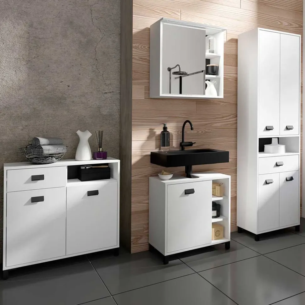 54 cm breiter Bad-Hochschrank in Weiß mit Schwarz - Envaton