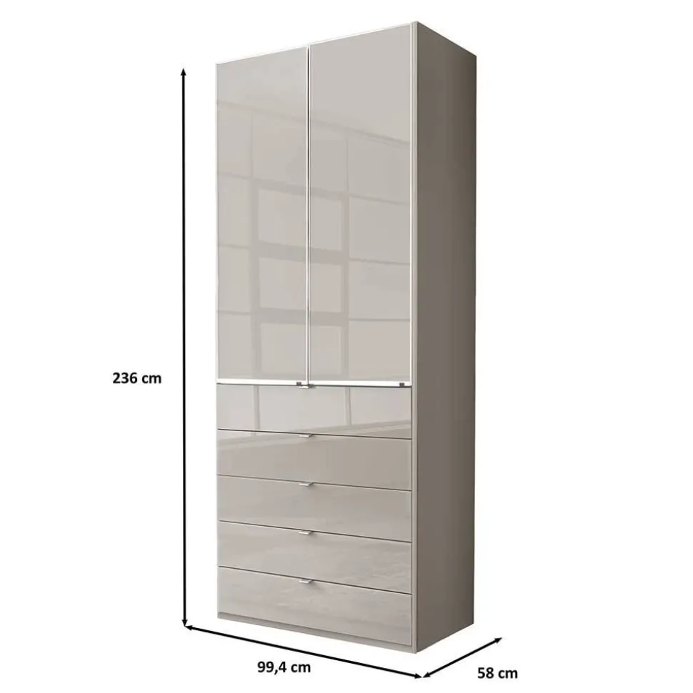 100 cm breiter Schlafzimmerschrank in Hellgrau - Nucina