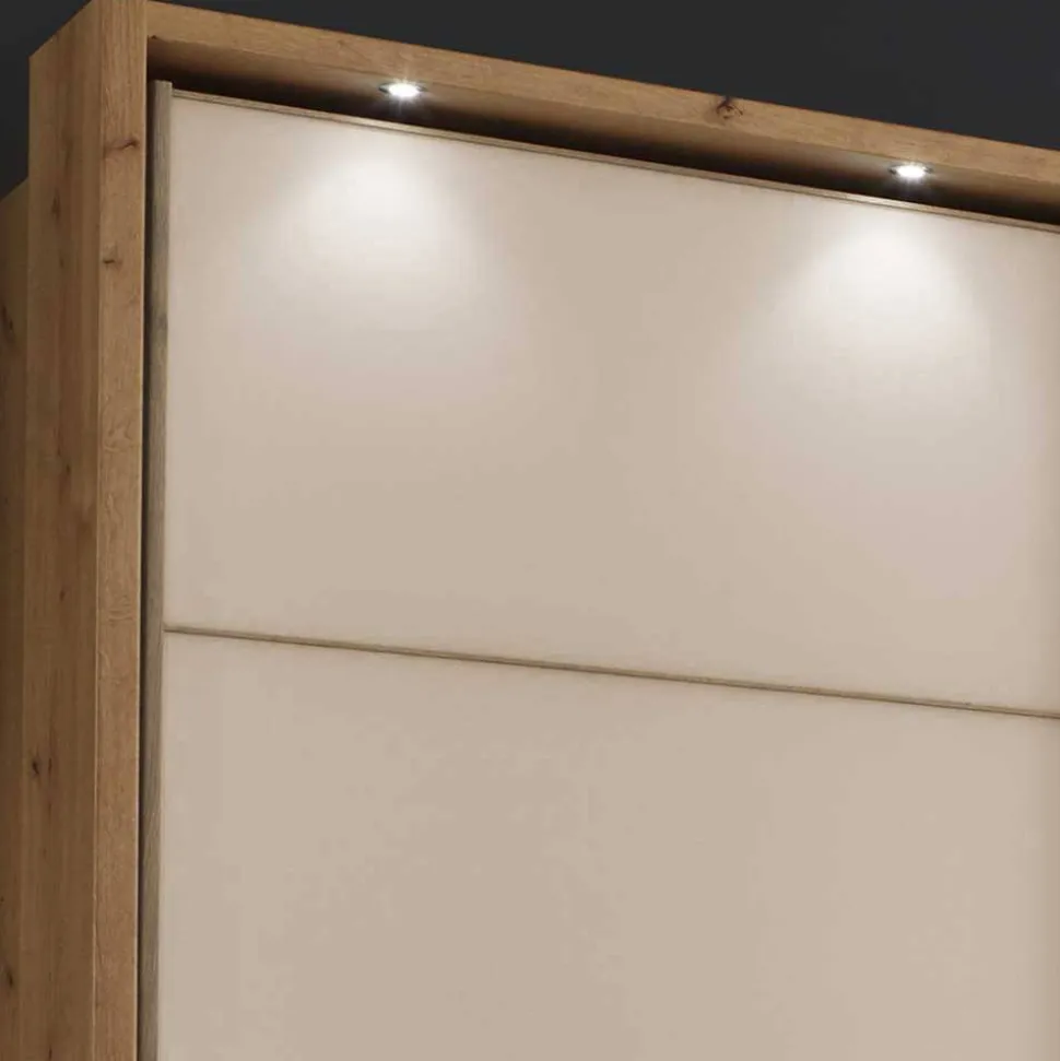 300 cm breiter Schwebetürenschrank mit Glas Beige - Nikoba