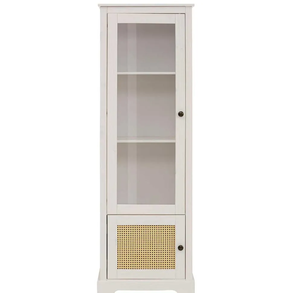 180 cm hohe Landhausvitrine in Weiß mit Beige - Isvair I