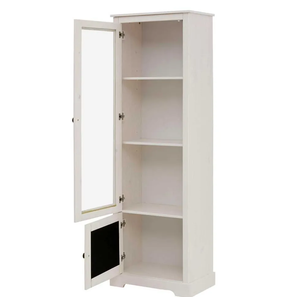 180 cm hohe Landhausvitrine in Weiß mit Beige - Isvair I
