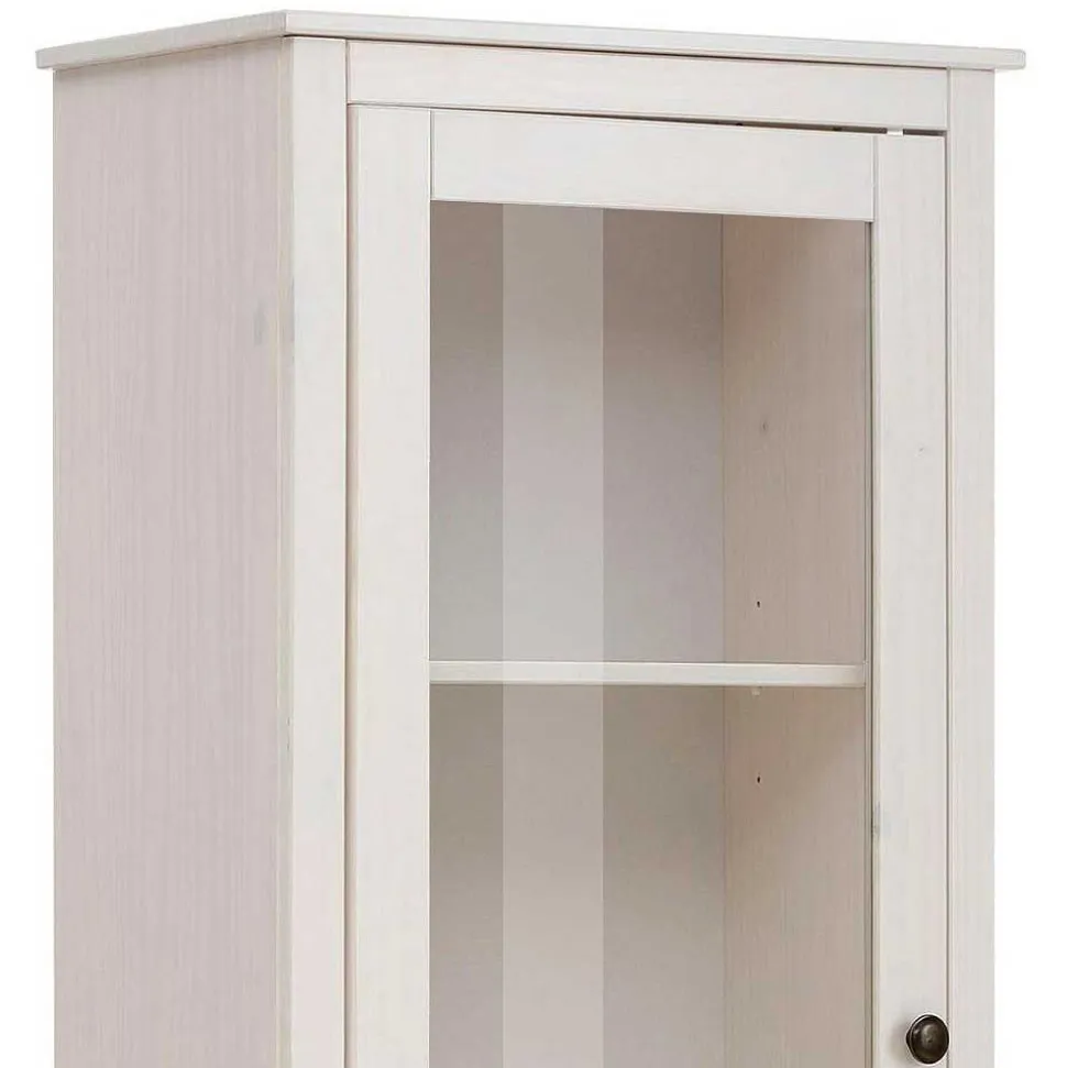 180 cm hohe Landhausvitrine in Weiß mit Beige - Isvair I