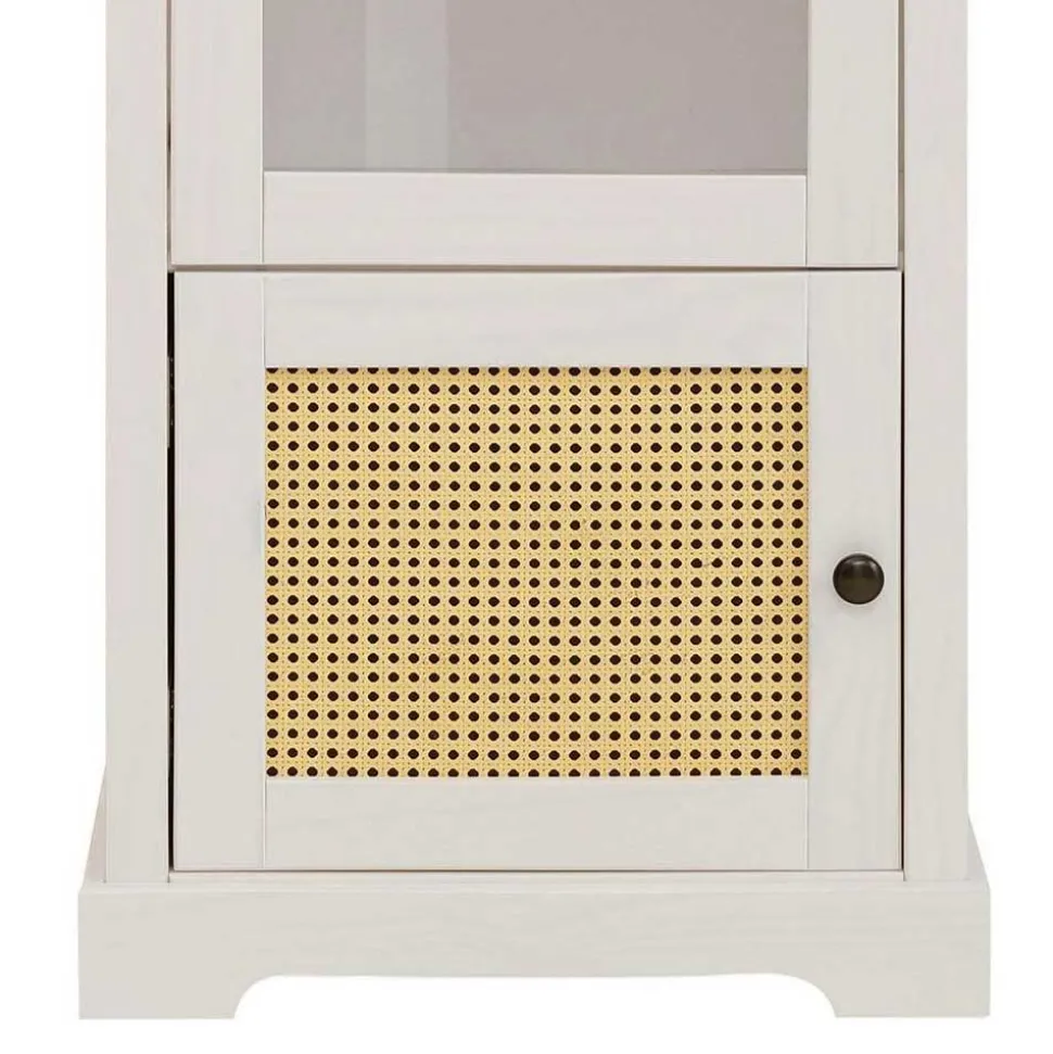 180 cm hohe Landhausvitrine in Weiß mit Beige - Isvair I