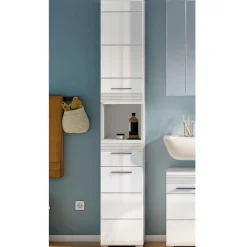 182 cm hoher Badschrank in Weiß Hochglanz - Whale