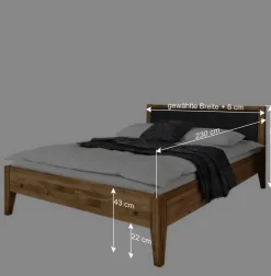 220 cm langes Bett aus Wildeiche Natur - Masdamos