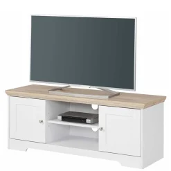 120 cm langes TV Lowboard in Weiß & Eiche - Akedra