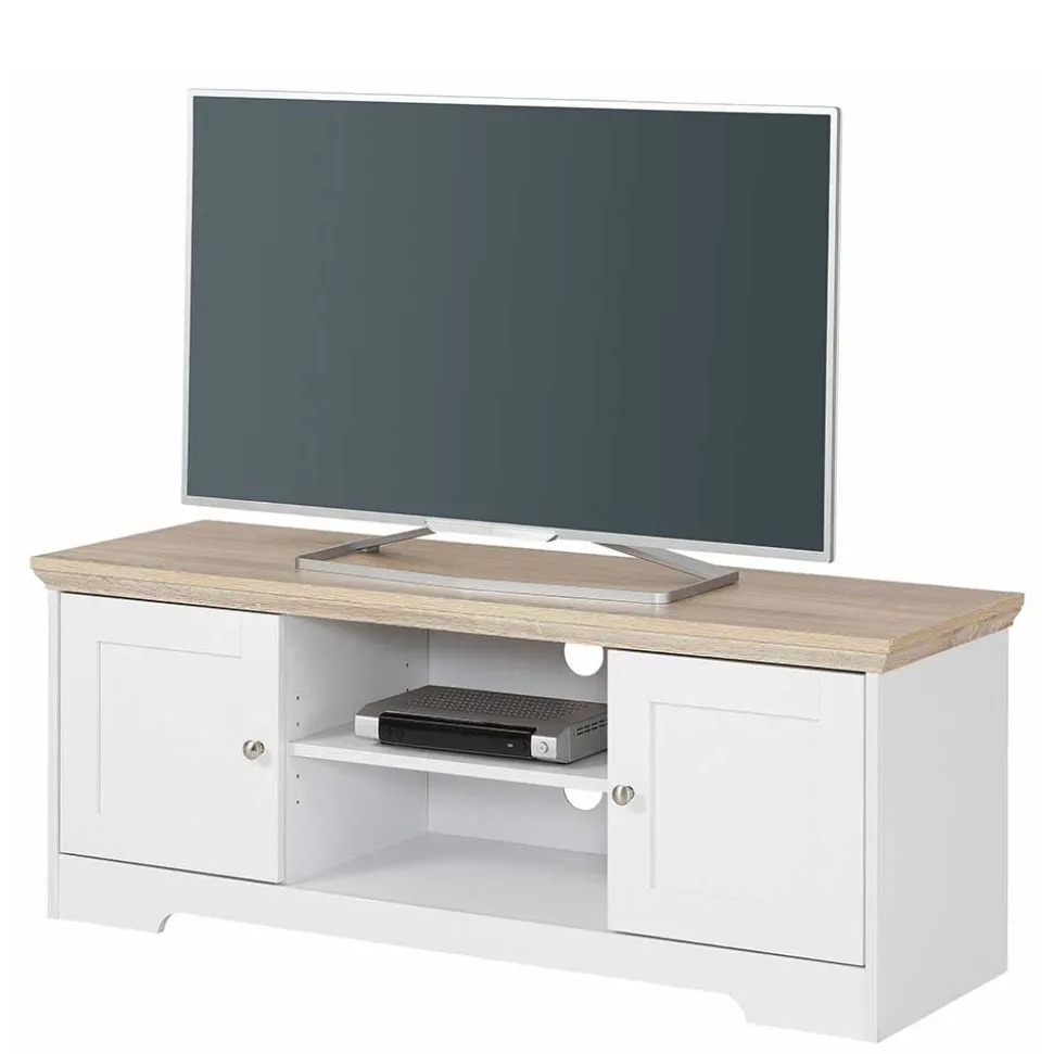 120 cm langes TV Lowboard in Weiß & Eiche - Akedra