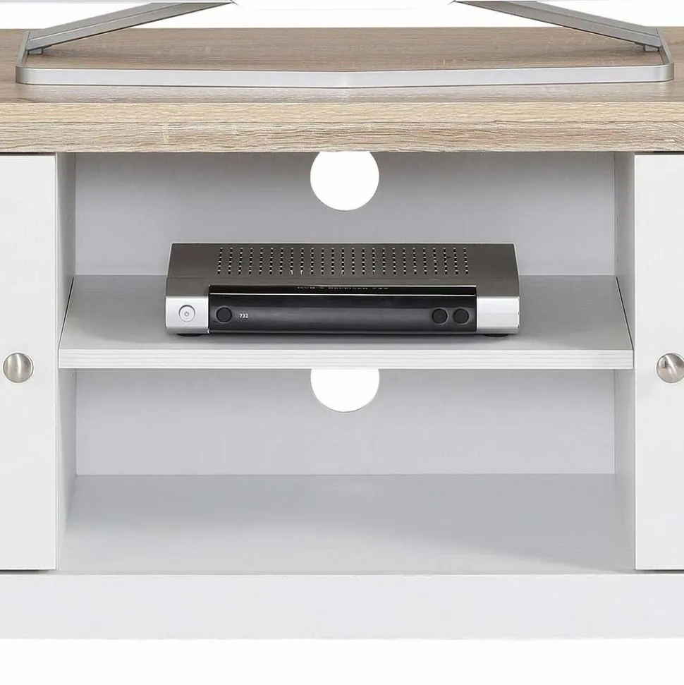 120 cm langes TV Lowboard in Weiß & Eiche - Akedra