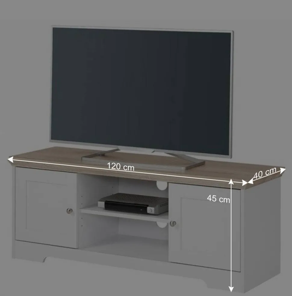 120 cm langes TV Lowboard in Weiß & Eiche - Akedra