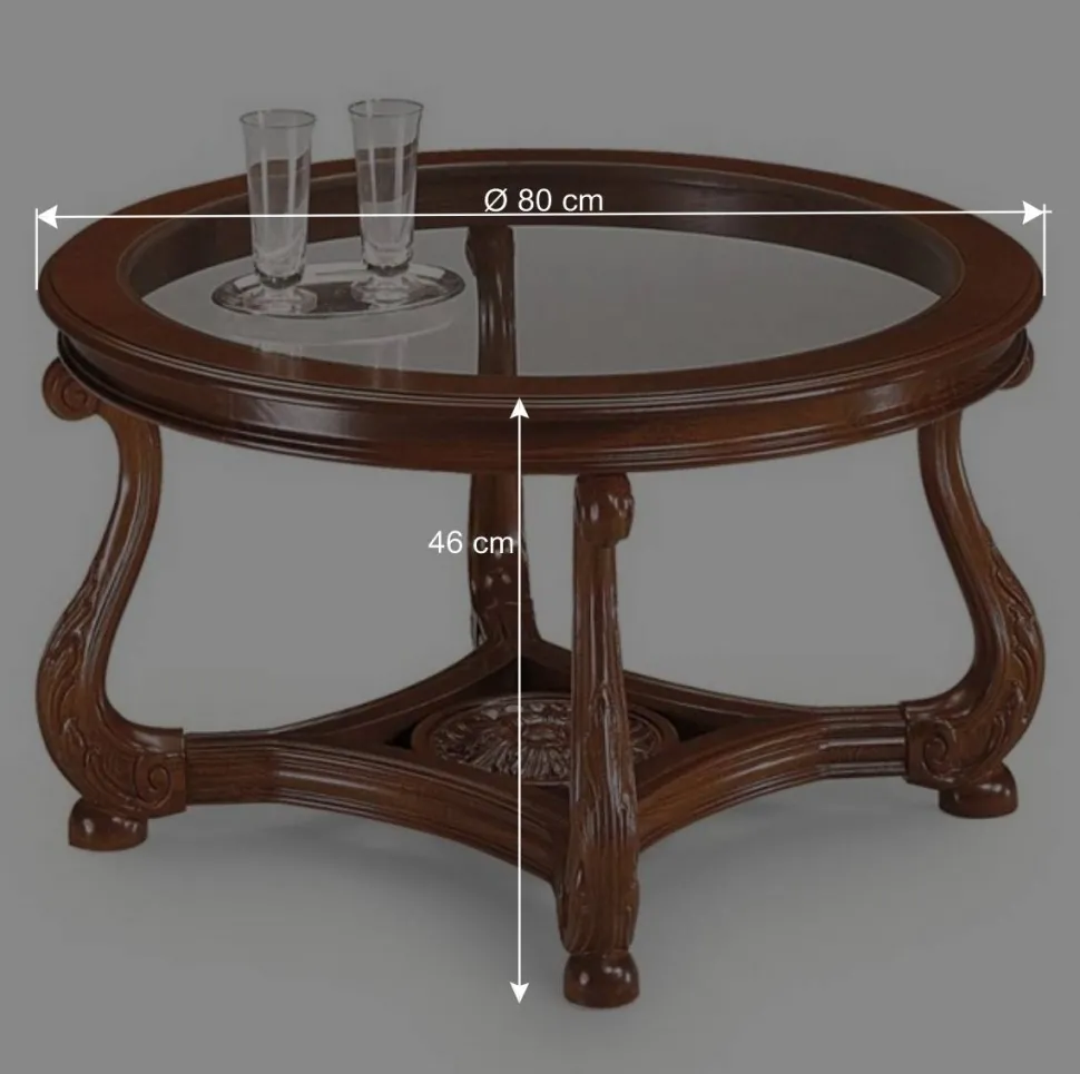 80 cm runder Wohnzimmer Glastisch mit Holzgestell - Vibon