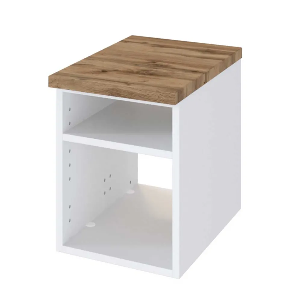 47 cm tiefes Badregal in Weiß & Wildeiche - Enwicos