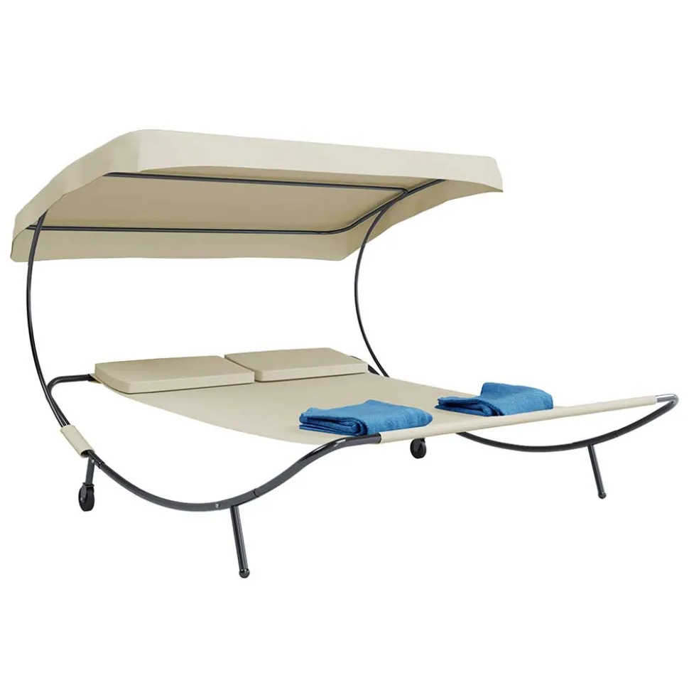 2 Personen Gartenliege in Creme und Schwarz - Enkolu