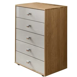 5 Schubladen Hochkommode mit Glasfront in Beige - Emdsiva I