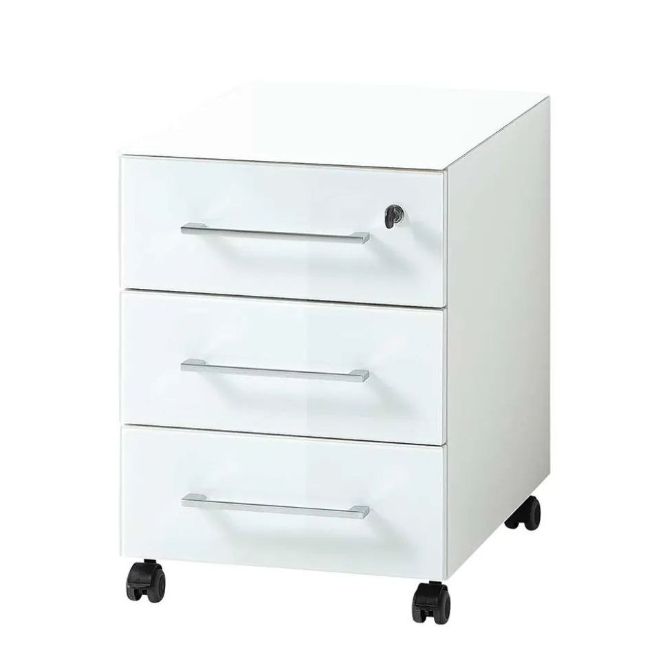 Abschließbarer Rollcontainer in Weiß - Fidania