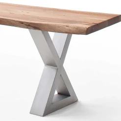 Akazie Esstischbank mit Edelstahl X-Beinen - Sarados