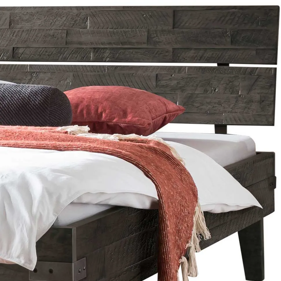 Akazienholz Bett in Grau - Friedel