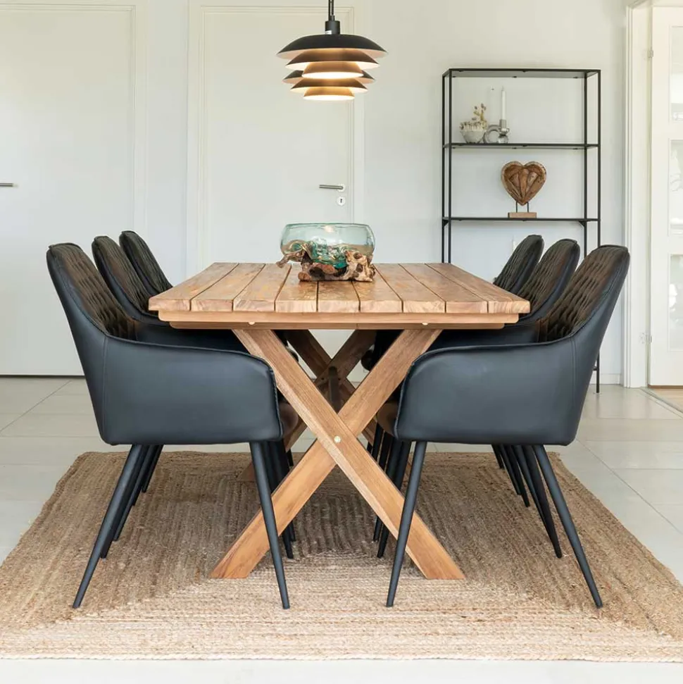 Altholz Esstisch & Kunstlederstühle - Plugravis (siebenteilig)