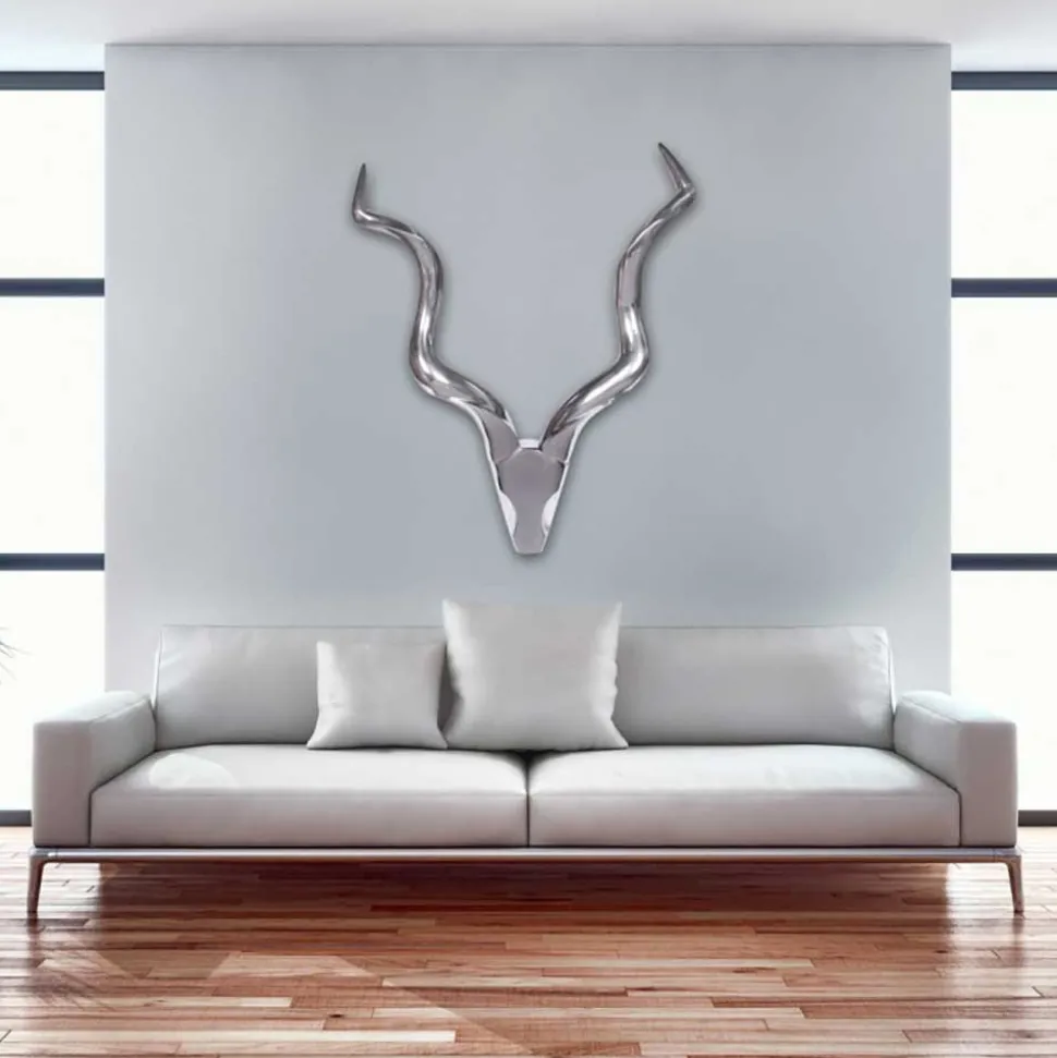 Aluminium Kudu Schädel mit Hörnern - hängende Deko - Filigrano