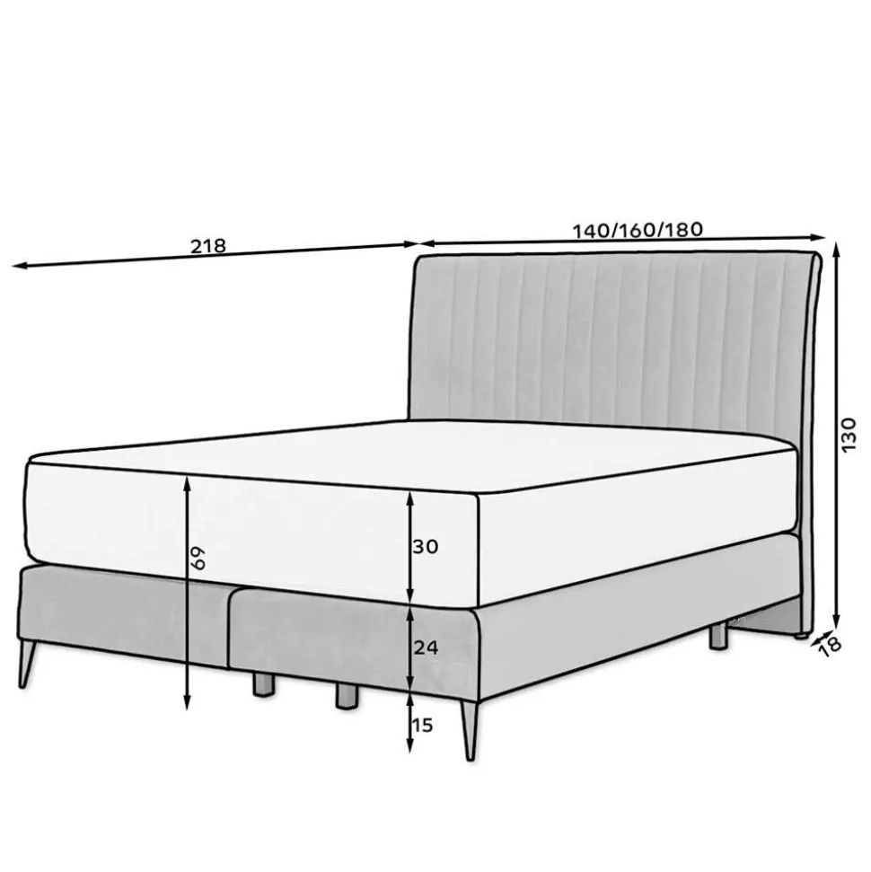 Amerikanisches Bett - Boxspring - in Dunkelbraun - Pianona