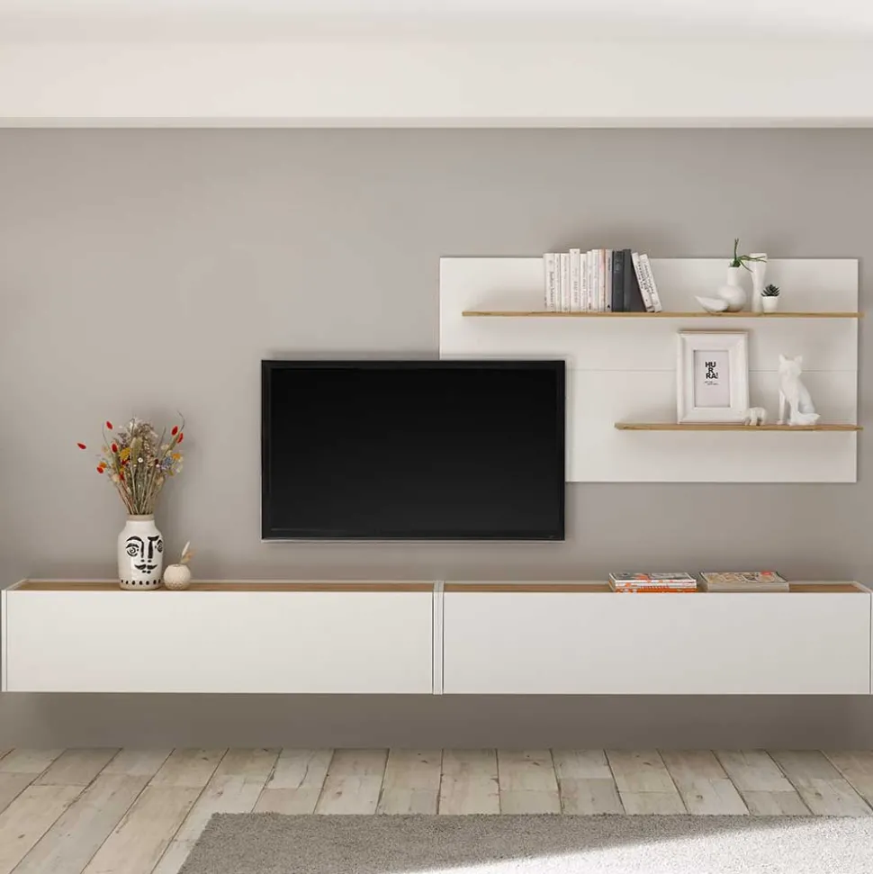 Anbauwand in Weiß & Wildeiche - Nonessia (dreiteilig)