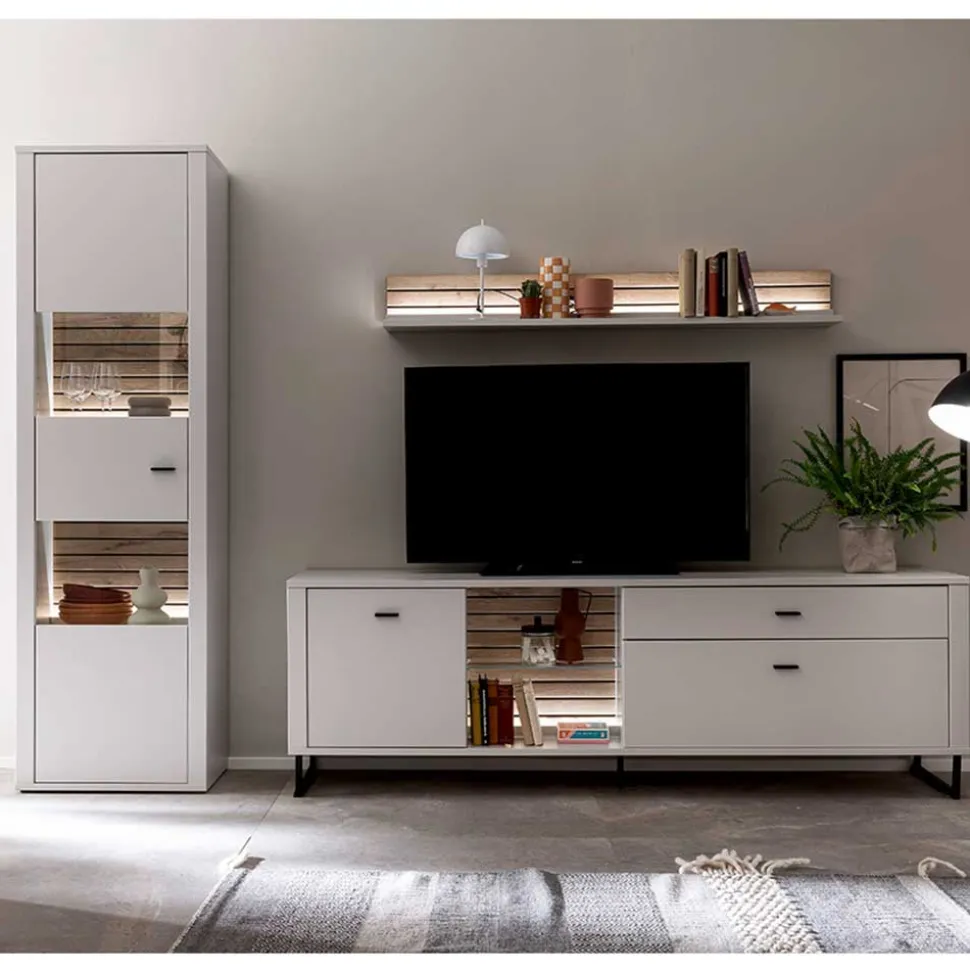 Anbauwand in Weiß mit Wildeiche - Varzino (dreiteilig)