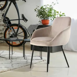 Aparter Tischsessel in Taupe Samtstoff - Volpedusa (2er Set)