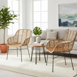 Armlehnen Rattanstuhl in Natur - Landhuis (2er Set)