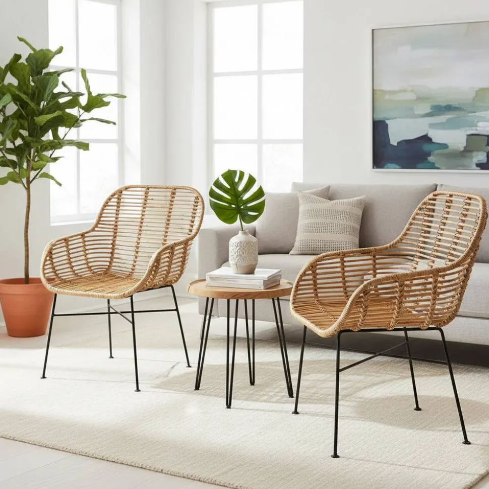 Armlehnen Rattanstuhl in Natur - Landhuis (2er Set)