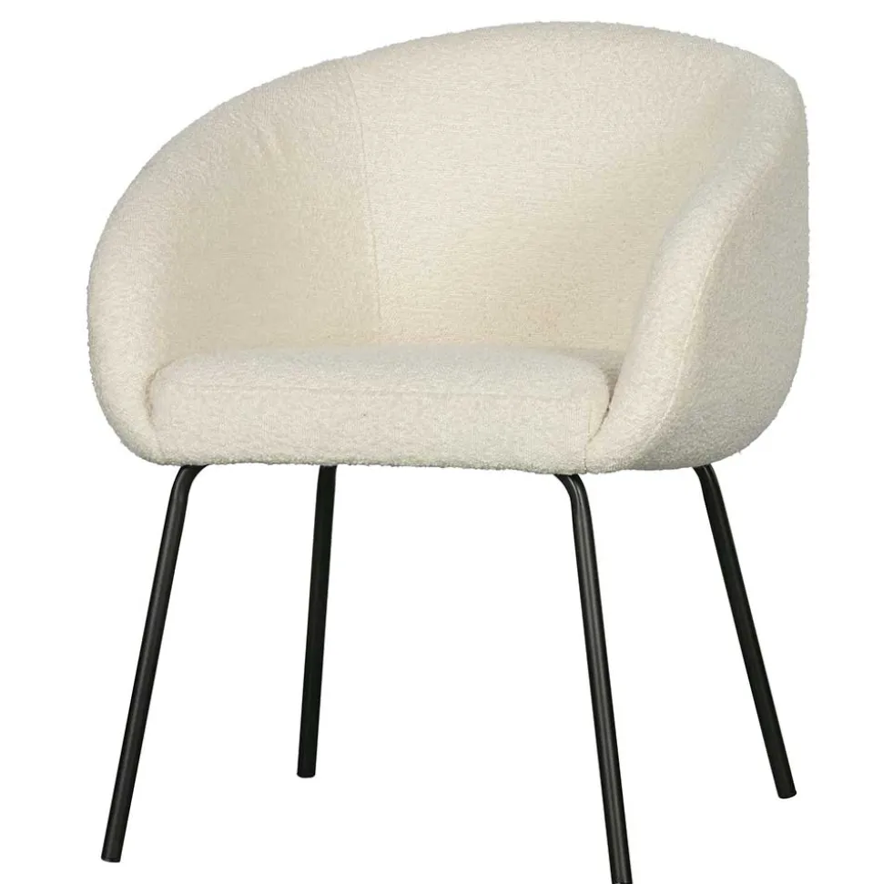 Armlehnenstuhl aus Boucle Stoff in Offwhite - Choco (2er Set)