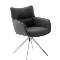 Armlehnenstuhl in Anthrazit Leder - Carbonaro (2er Set)