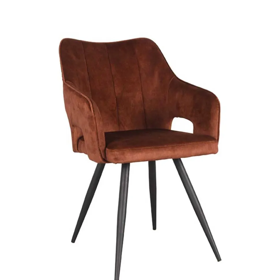 Armlehnenstuhl in Rost Braun Velours - Welinda