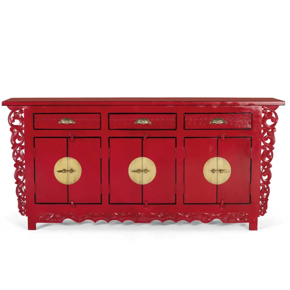 Asia Design Sideboard aus Massivholz in Rot - Iscian