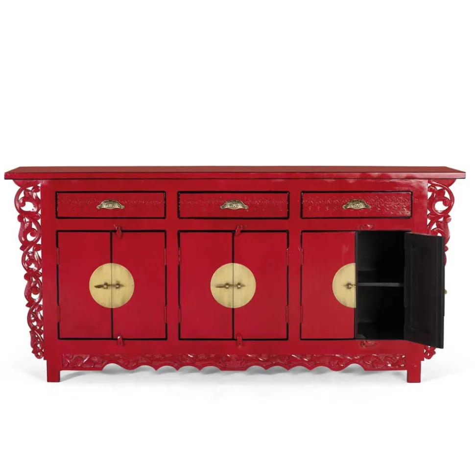 Asia Design Sideboard aus Massivholz in Rot - Iscian