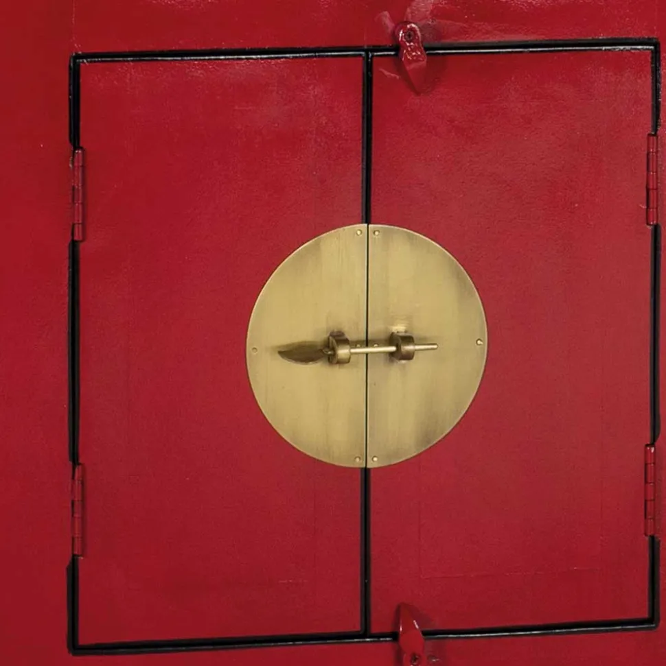 Asia Design Sideboard aus Massivholz in Rot - Iscian