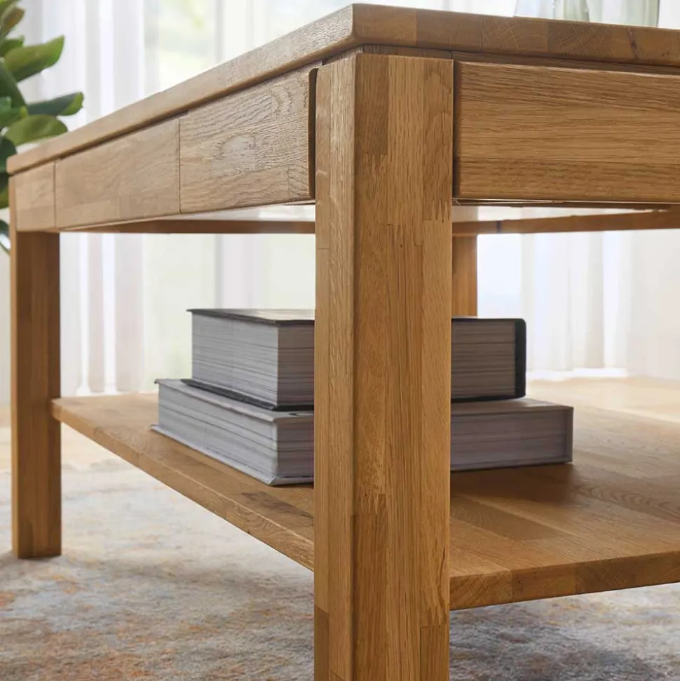 Asteiche Sofatisch mit Schublade und Ablage - Hoxtona