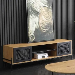 Ausgefallenes TV Board mit Kunstrattan Einsätzen - Zavias