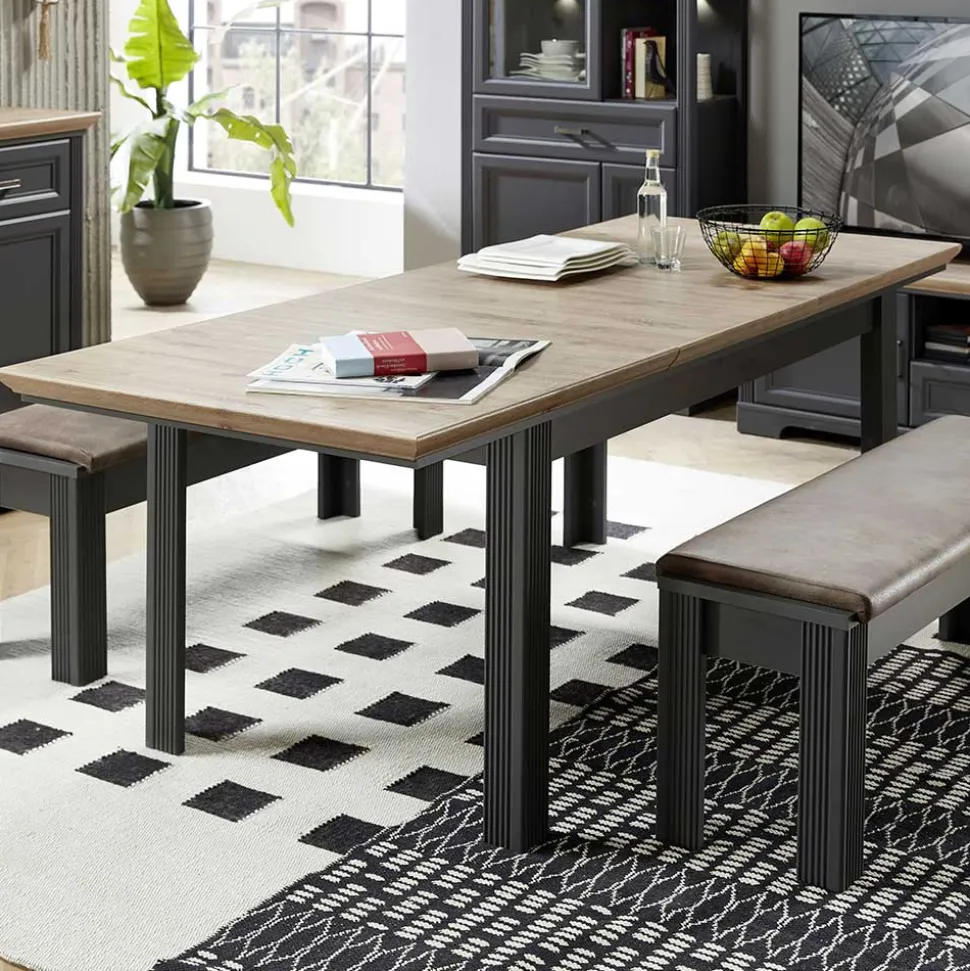 Ausziehbarer Landhaustisch in Dunkelgrau - Thumbs