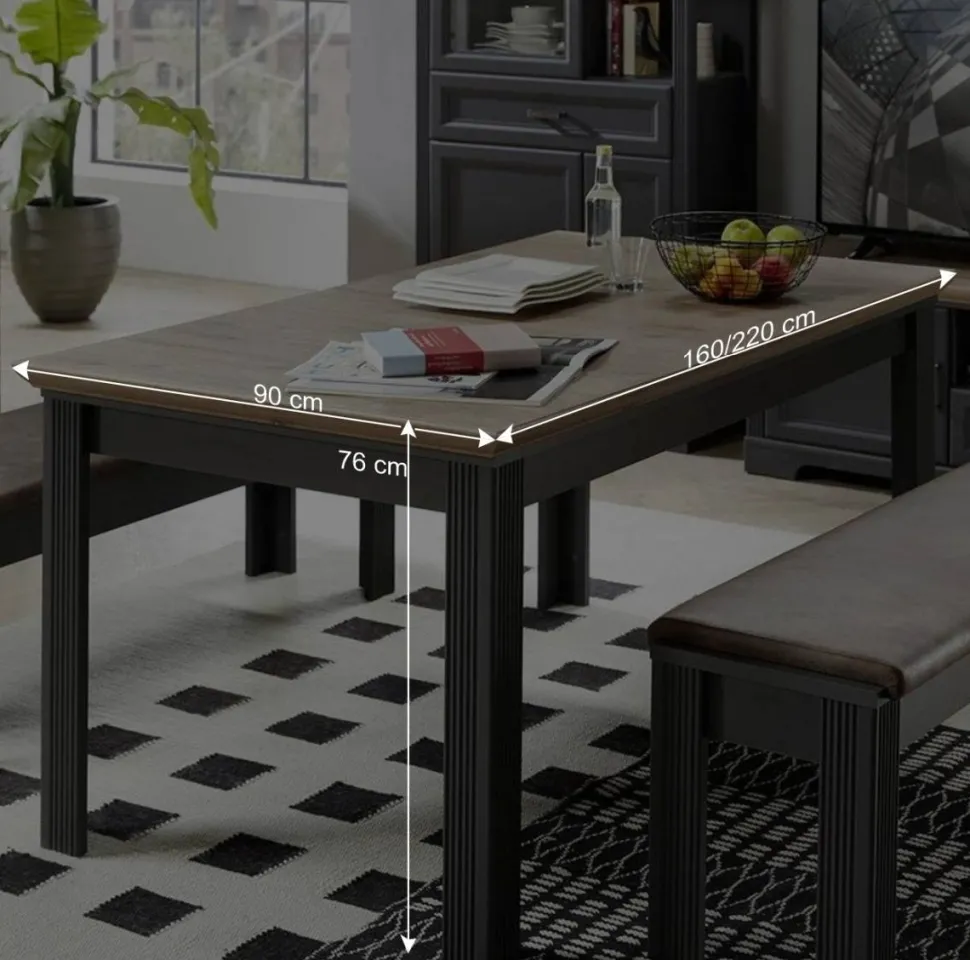 Ausziehbarer Landhaustisch in Dunkelgrau - Thumbs