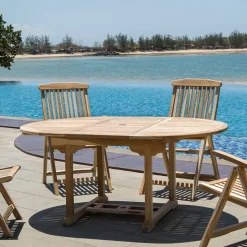 Ausziehbarer Teakholz Gartentisch rund oval - Klahuma