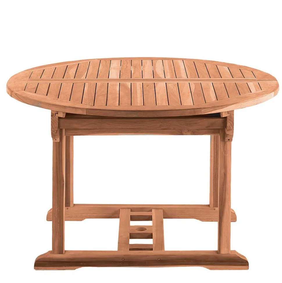 Ausziehbarer Teakholz Gartentisch rund oval - Klahuma