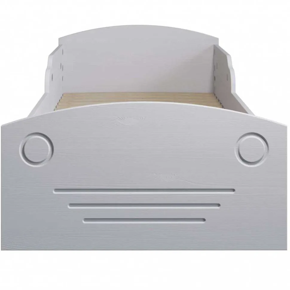 Autobett mit Bettkasten in Weiß und Kiefer - Vision