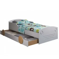 Autobett mit Bettkasten in Weiß und Kiefer - Vision