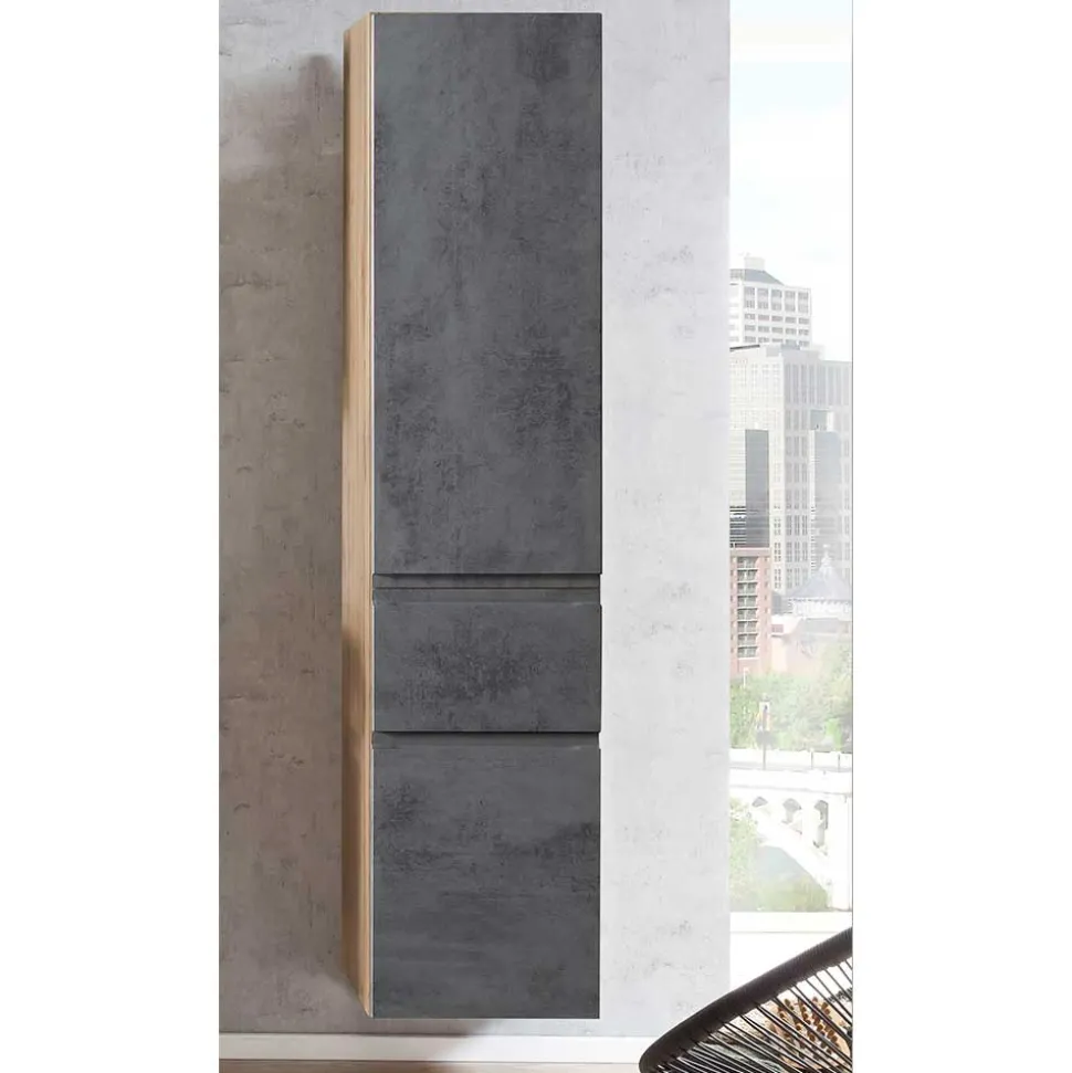 Bad Hochschrank in Beton & Holz Dekor - Mia