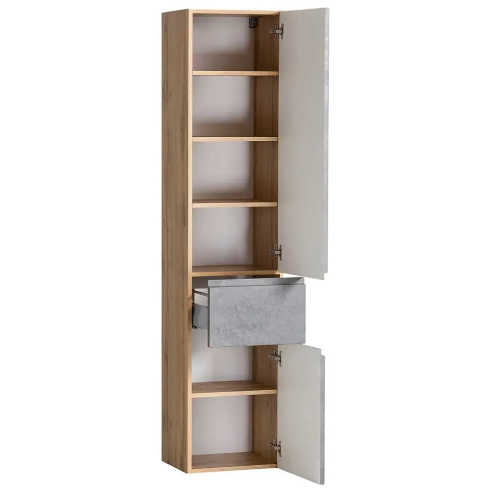 Bad Hochschrank in Beton & Holz Dekor - Mia