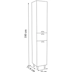 Bad Hochschrank in Weiß - 35x180x32 cm - Akira