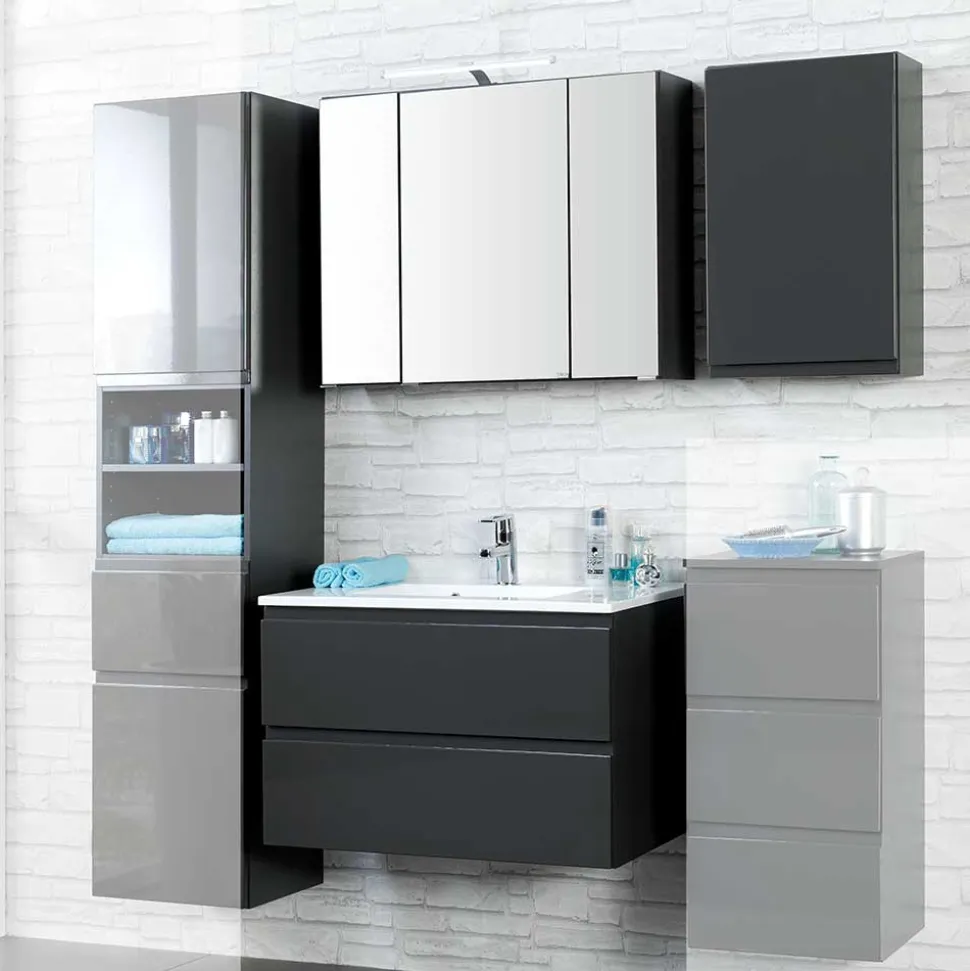 Bad Kombination Blaxin in Anthrazit Hochglanz (dreiteilig)